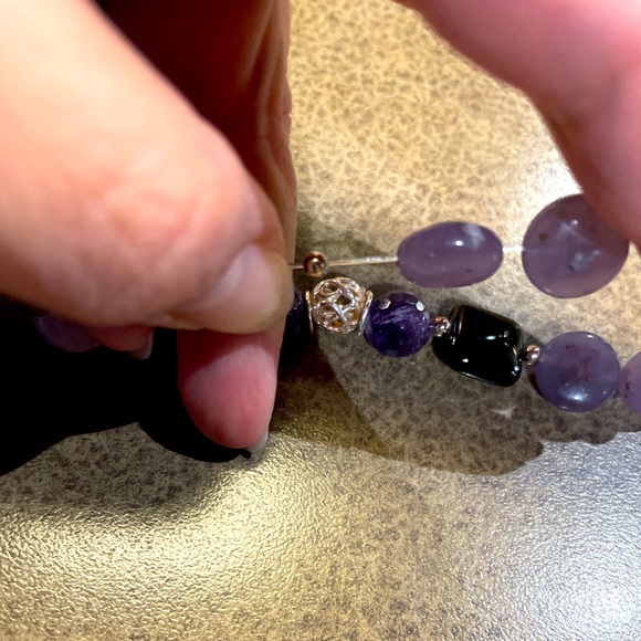 Lepidolite, Amethyst & Onxy Semi-Precious Bracelet w/ 925 Sterling Silver Beads - Picture 7 of 8